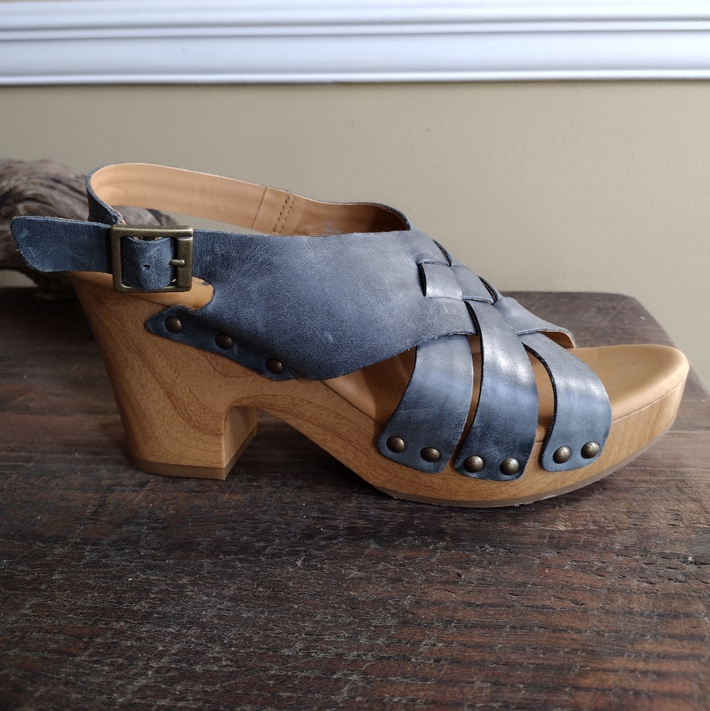 Korks by Kork-Ease Berengo Steel Blue Clog Sandals Size 9